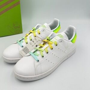 Adidas Stan Smith J FX5998‎ Kids Disney Tinkerbell White Rainbow Lace Shoes Sz 5